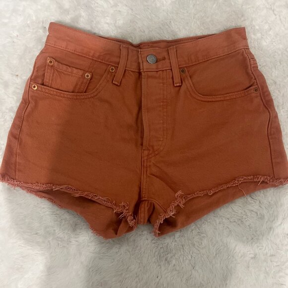 Levi’s High Rise 501 Denim Cutoff Shorts – Rust Orange – Size 26 - Picture 2 of 2